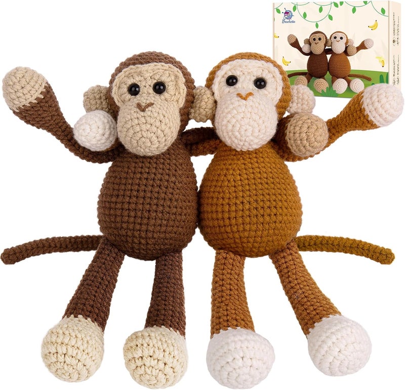 Crochetta Crochet Kit for Beginners, Crochet Kits with Step-by-Step Video Tutorials, Learn to Crochet Animal Kit for Adults, DIY Craft Knitting Supplies, Monkey Amigurumi Gift(40%+ Yarn) - Image 1